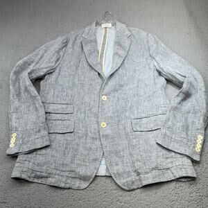 Billy Reid Sport Coat Men 46 Blue Italian Linen Blazer Jacket Lewis Unstructured